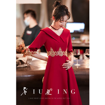 Pregnant woman bridal toast 2022 new big code fat mm wine red engagement gown wedding dresses wedding dresses womens summer