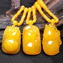 Pure Natural Amber Chicken Oil Yellow Raw Ore Old Honey Wax No Sign Water Drop Hyacinth Pendant Men And Women Necklaces