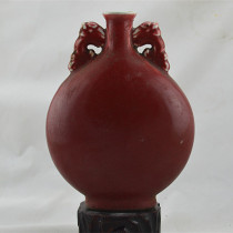 Republic of China red glaze binaural flat bottle antique porcelain ornaments antique old goods do old ceramic collection