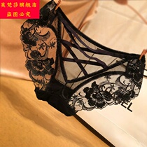 Embroidered sexy underwear women closed cover shame underwear lace mesh back Hollow