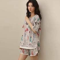 Sleepwear Female Summer Short Sleeve Student Han Edition Cute And Thin Style Suit Fresher Cartoon Casual Loose Ladys Home Conserved Summer