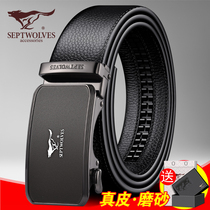 Seven Wolves Leather Strap Man Genuine Leather Automatic Buckle Suit Belt Tide Positive Dress Business Mens Belt Pure Cow Leather Young