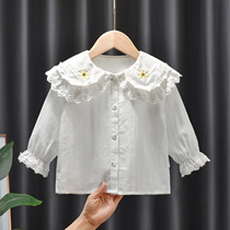2022 Spring loaded with new female baby Childrens Korean version Double lace lace collar shirt slapped undershirt blouse