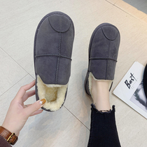 2021 new fur shoes women cotton slippers ladies home indoor warm non-slip bag heel outwear with bean-bean shoes gush