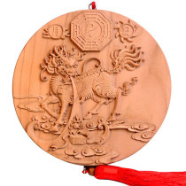 Woodcarving unicorn gossip pendants carved unicorn living room home crafts ornaments peach wood disc