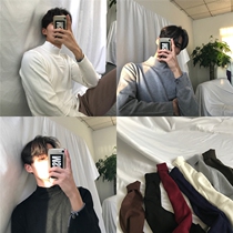 cuibuju autumn and winter new Korean slim long-sleeved semi-turtleneck sweater mens bottom pullover sweater solid color