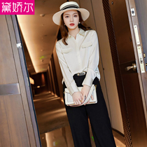 Chiffon shirt women 2021 autumn and winter New design sense niche long sleeve shirt loose versatile white hanging top