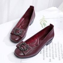 Commuting comfortable womens leather shoes comfortable slope with middle-aged womens shoes spring and autumn leisure wild wild mother shoes round head single shoes