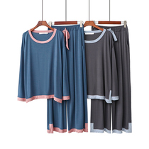 Pajamas Woman Autumn Casual Modale Round neckline Jacket Head elastic long pants Long sleeves Home Suit Spring Autumn Suit Big Code