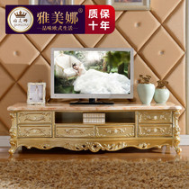  European-style TV cabinet Coffee table combination Marble solid wood TV cabinet furniture set combination Living room bedroom simple
