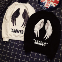  Hong Kong trendy brand autumn and winter Korean version of angel wings printed round neck letter sweater bf loose mens and womens tops couples