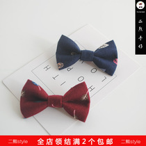 Two bears hand made childrens bow tie male child baby baby bow dark blue wine red 100 days old baby bow tie