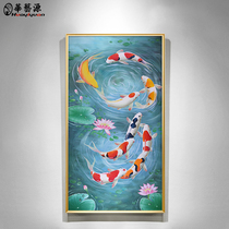 Chinese hand-painted porch decorative painting vertical aisle Corridor Study hanging painting lotus nine fish picture Villa background oil painting