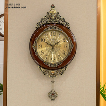 European large solid wood wall clock clock Living room hanging wall Home dining room American retro decorative quartz clock