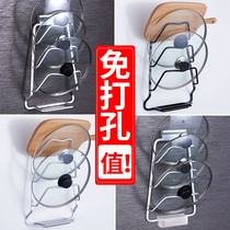 Kitchen lid shelf wall-mounted pot rack non-perforated cover shelf hanging lid nest chopping board storage bracket