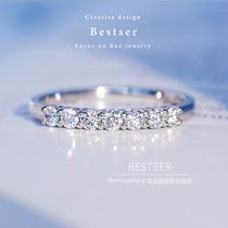 Blue Bestser18k (Broken moon)gold group diamond-set gift square diamond row ring Gold white gold Rose gold ring