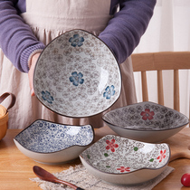 Japanese-style good-looking dish plate Jingdezhen ceramic tableware household shaped fruit plate creative fruit tilted foot plate