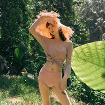 Korean hot spring split swimsuit to cover the belly and show thin three-piece female sense small chest gathered bikini blouse ins wind