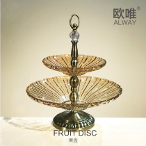 Euroonly Living Room Crystal Glass Fruit Pan Large Eurostyle Double Layer Fruit Tray Minima Snack Pan Creative Dried Fruit Pan