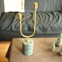 W1962 India imports Nordic wind green marble gold double head gold candle holders Home Decorative Pendulum