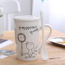 Fashion male and female student mug Korean coffee cup with lid spoon trend home tea water ceramic cup couple