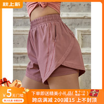 lulu sports shorts women anti-light fitness fake two loose quick-drying mesh breathable yoga running casual pants