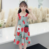 Girl nightgown fruit ice silk summer thin childrens pajamas girl silk summer big child sling cute 1