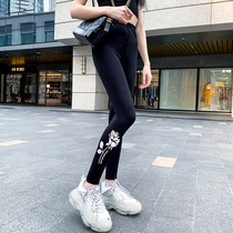 Leggings female outer wear nine-point pants tight black slim thin 2020 summer thin printed large size sports pants