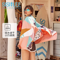 SISIILEE absorbent quick-drying towel female ins Wind Flower Print bath towel absorbent towel swimming beach towel wipe hair towel
