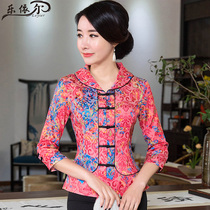 Spring and summer Tang dress Cheongsam top modified fashion short mid-sleeve mother dress Wedding dress Chinese red Cheongsam Tang dress