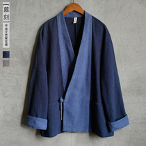 Chinese style cotton and Hemp Hanfu mens modified coat Retro trend cloak top Spring color linen trench coat robe