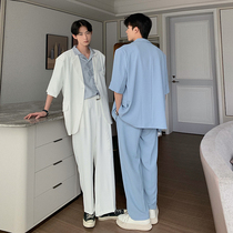 Hualun summer high-end sense fried street light cooked style mens Korean version suit set casual suit short sleeve jacket tide