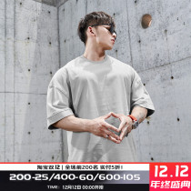 GYMDOG homemade Tide brand neckline letter embroidery sports short sleeve T-shirt mens large size loose half sleeve fitness clothes