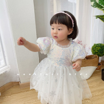 SASAs ball girl girl princess dress super fairy summer 2021 new childrens dress Western style baby skirt tide