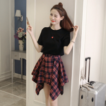 One-piece dress 2022 Spring loaded with new short sleeves T-shirt High waist temperament irregular A word dress suit skirt Summer two sets