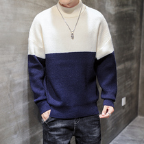 New winter half turtleneck sweater mens Korean version loose trend teen student fake two-piece knitted base shirt