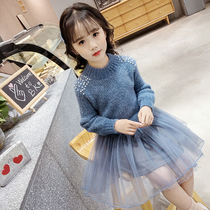 Girl autumn dress 2021 New Korean version of foreign style childrens skirt in children 7 fashionable knitted 6 sweater dress