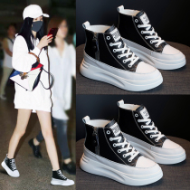 High help small white shoes women 2021 spring new genuine leather 100 lap casual thick bottom 8cm small sub-inner heightening single shoes