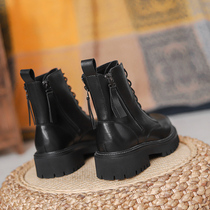 Leather Martin boots female autumn and winter 2021 New thick-soled black fried street double zipper handsome locomotive small short boots