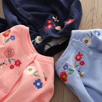 Girls sweater spring and autumn cotton double double Korean hipster foreign coat cardigan spring coat cardigan children spring coat sweater