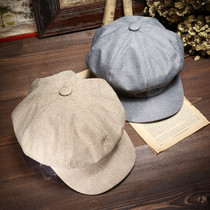 Mr Evil literary solid color linen newsboy hat female four seasons casual retro octagonal hat Berle male painter hat