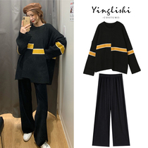 Early autumn womens clothing 2022 new foreign air weight reduction Slim Big Code Fat Mm Girl Wearing a Hitch Cardiator two-piece suit