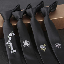5cm Korean version of Japanese British style narrow version of personality fashion black embroidery custom student groom tie men