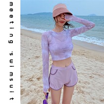 South Koreas new ins wind sports swimsuit womens split conservative long-sleeved sunscreen boxer slim four-piece swimsuit