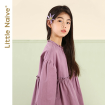 LittleNaive small innocent autumn dress girl cotton dress new bubble sleeve children princess dress