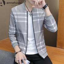 Mens coat spring and autumn 2021 New Korean slim fashion trend jacket zipper stand collar thin autumn coat men