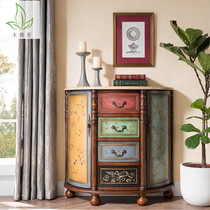 American retro Painted Porch cabinet semi-circle foyer storage porch multi-function home bucket living room decoration cabinet