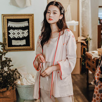 Lin Mengzhijia three-piece set of Moon clothes maternity spring and autumn breastfeeding cotton postpartum pregnant women pajamas feeding home clothes