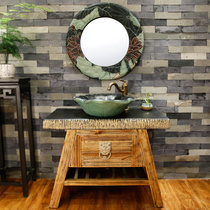 Country hotel wash basin cabinet Chinese wash basin creative solid wood bathroom cabinet personality Art sink