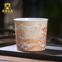 Jingdezhen ceramic hand painted alum red snow Master cup Kung Fu tea cup Single cup Name cup Straight cup